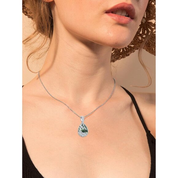 Sterling Silver Moss Agate Dragonfly Necklace with Lotus, 18 Plus 2 Inch Ext, Wo - Picture 6 of 6